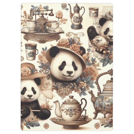 Vintage Niedliche Panda Nahtlose Malerei Klemmbrett (Rückseite)