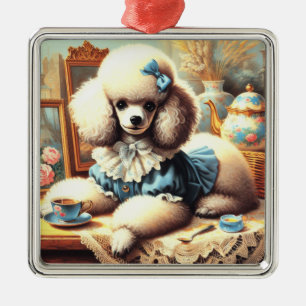 Vintage Niedliche Poodle-Malerei Ornament Aus Metall