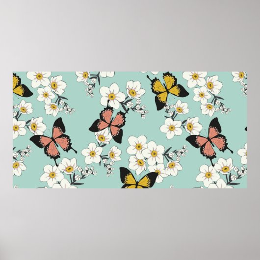 Vintage niedliche romantische, nahtlose Blume Poster (Vorne)