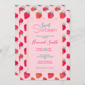 Vintage Niedliche Rote Erdbeeren Giralrosa Muster Einladung (Vorne/Hinten)