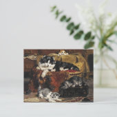 Vintage Niedliche Schwarz-Weiß-Katze mit Kätzchen Postkarte (Stehend Vorderseite)