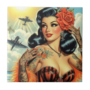 Vintage Niedliche Tattoo Girl Fliese