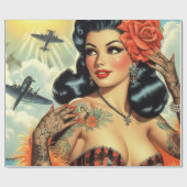 Vintage Niedliche Tattoo Girl Geschenkpapier (Flach)