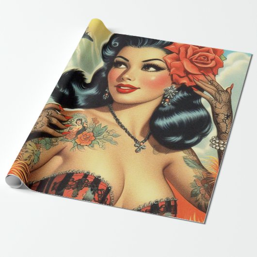 Vintage Niedliche Tattoo Girl Geschenkpapier (Ungerollt)