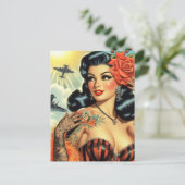 Vintage Niedliche Tattoo Girl Postkarte (Stehend Vorderseite)
