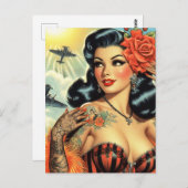 Vintage Niedliche Tattoo Girl Postkarte (Vorne/Hinten)