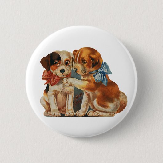 Vintage Niedliche Valentinin-Liebe, zwei Hunde Mut Button (Vorderseite)