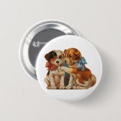 Vintage Niedliche Valentinin-Liebe, zwei Hunde Mut Button (Vorne & Hinten)