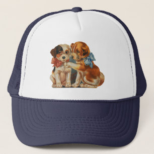 Vintage Niedliche Valentinin-Liebe, zwei Hunde Mut Truckerkappe