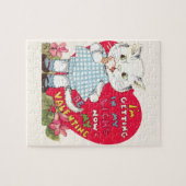 Vintage Niedliche Valentinstag Katze lecken Eiscre Puzzle (Horizontal)