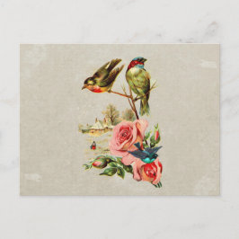 Vintage Niedliche Vögel & Rose Landschaftsmalerei Postkarte