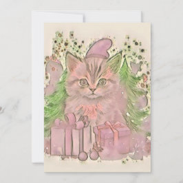Vintage Niedliche Weihnachtskatze Feiertagskarte
