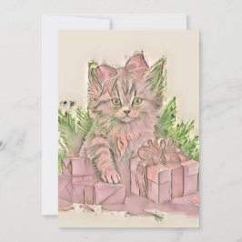 Vintage Niedliche Weihnachtskatze Feiertagskarte