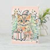 Vintage Niedliche Weihnachtskatze Feiertagskarte (Stehend Vorderseite)