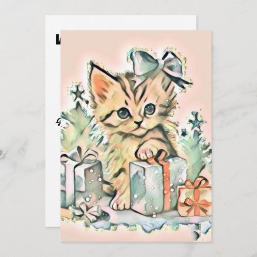 Vintage Niedliche Weihnachtskatze Feiertagskarte (Vorne/Hinten)