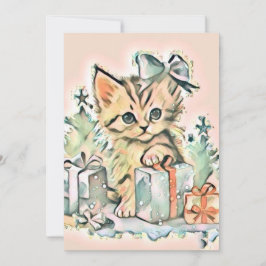 Vintage Niedliche Weihnachtskatze Feiertagskarte
