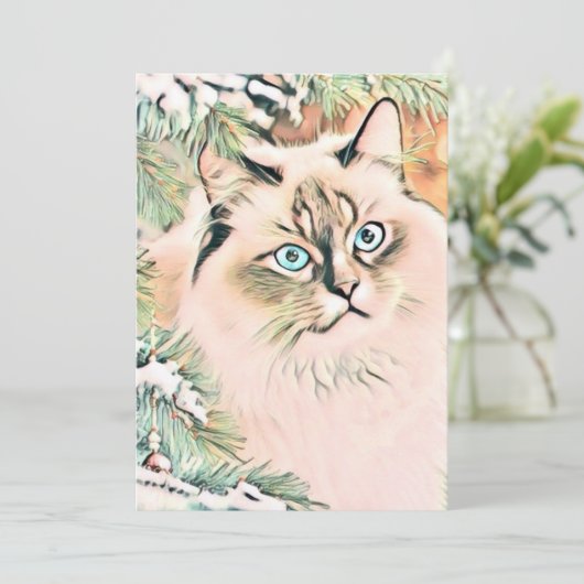 Vintage Niedliche Weihnachtskatze Feiertagskarte (Stehend Vorderseite)