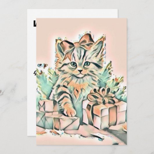 Vintage Niedliche Weihnachtskatze Feiertagskarte (Vorne/Hinten)