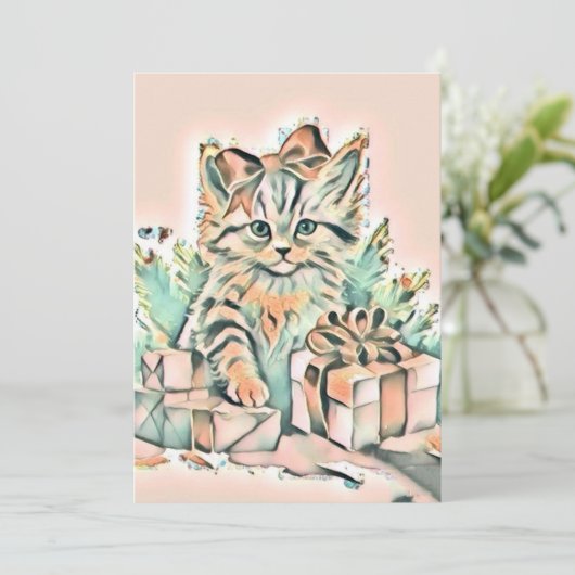Vintage Niedliche Weihnachtskatze Feiertagskarte (Stehend Vorderseite)