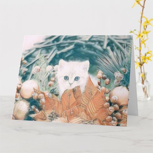 Vintage Niedliche Weihnachtskatze Karte (Gelbe Blume)