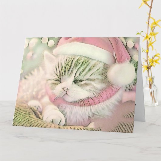 Vintage Niedliche Weihnachtskatze Karte (Gelbe Blume)