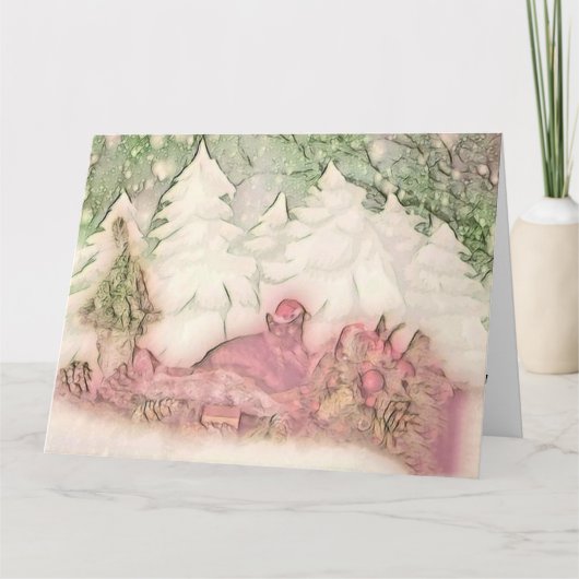 Vintage Niedliche Weihnachtskatze Karte (Vorderseite)