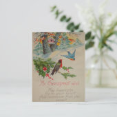 Vintage Niedliche Wintervögel Postkarte (Stehend Vorderseite)