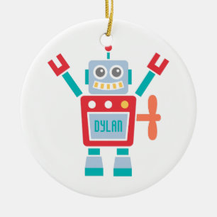 Vintage niedliches Roboterspielzeug für das Kinder Keramik Ornament