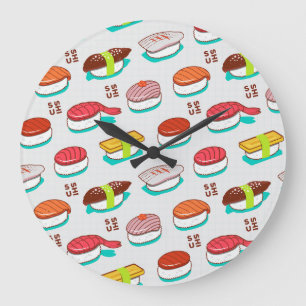Vintage-Nigiri-Sushi, Doodle-Muster Große Wanduhr