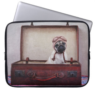 Vintage "Nimm mich mit" Mops-Welpen Laptop-Hülle Laptopschutzhülle