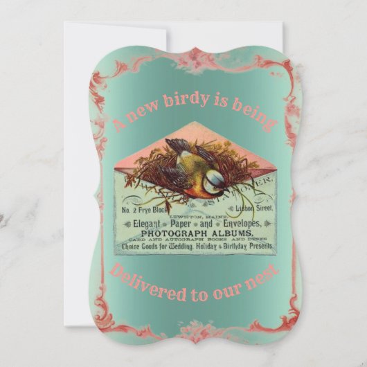 Vintage Nistvogeldusche - Einladung (Vorderseite)