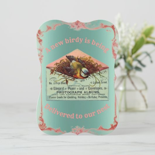 Vintage Nistvogeldusche - Einladung (Stehend Vorderseite)