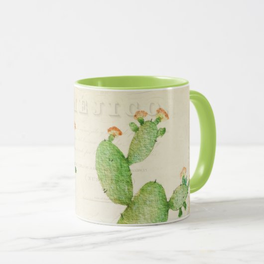 Vintage Nopal Cactus Wasserfarbe Tasse (VorderseiteRechts)