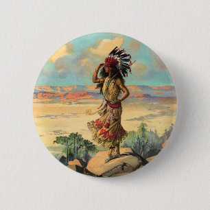 Vintage nordamerikanische Frau mit Kopfschmuck Kun Button