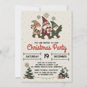 Vintage nordische Weihnachts-Gnome Feierparty Einladung