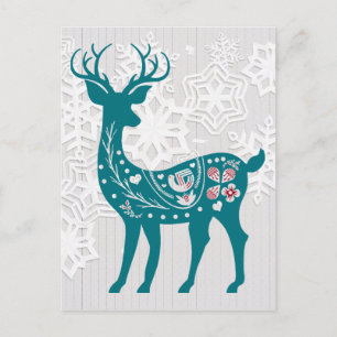 Vintage nordischer Elchhirsch mit Schneeflocken Ur Postkarte