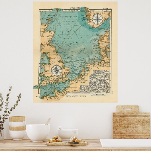 Vintage Nordsee-Wanderkarte (1906) Poster (Küche)