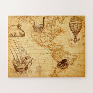 Vintage North and South America Map Puzzle