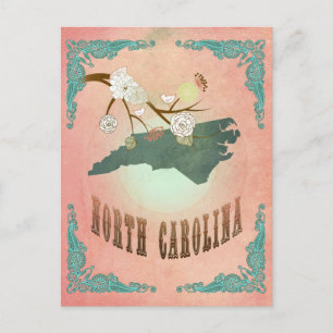 Vintage North Carolina-Staatskarte - Pastell-Pfirs Postkarte