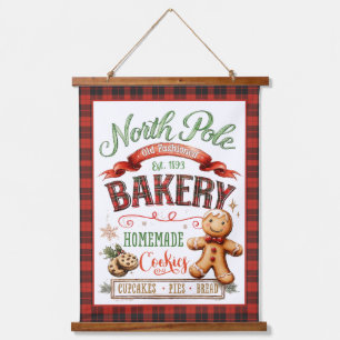 Vintage North Pole Bäckerei Weihnachtszeichen Wandteppich Mit Holzrahmen