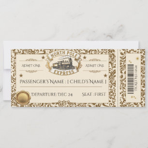 Vintage North Pole Express Goldene Fahrkarte Einladung