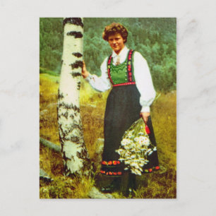 Vintage Norway, Lady with flowers Postkarte