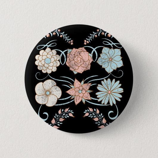Vintage Not leidende Blume in Rosa und Blau Button (Vorderseite)