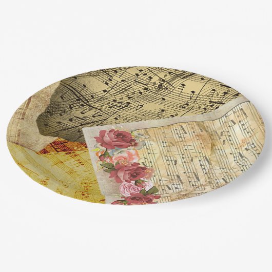 Vintage Noten, Klaviermusik Pappteller (Schrägansicht)