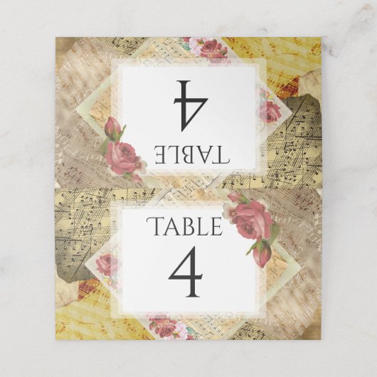 Vintage Noten, Klaviermusik, Rose Platzkarte (Außenseite Aufgefaltet)