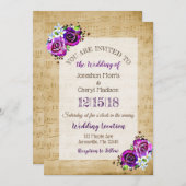 Vintage Noten Lila Rose Hochzeit Einladung (Vorne/Hinten)