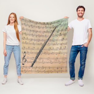 Vintage Noten mit Flute Fleecedecke