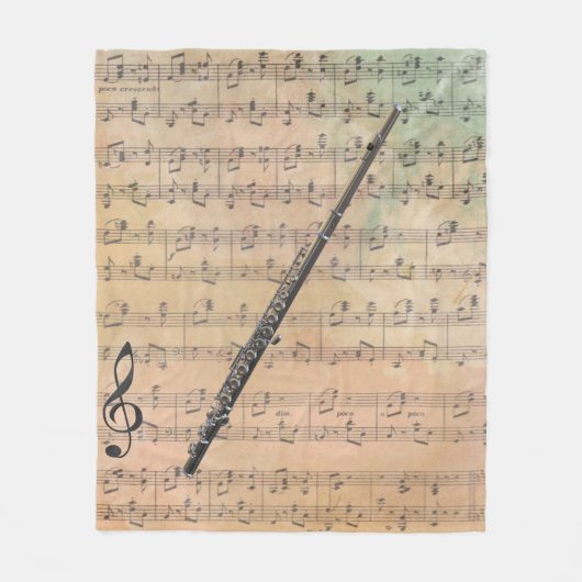 Vintage Noten mit Flute Fleecedecke (Vorderseite)