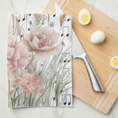 Vintage Noten mit rosa Wildblumen Geschirrtuch (Viertel Falte)