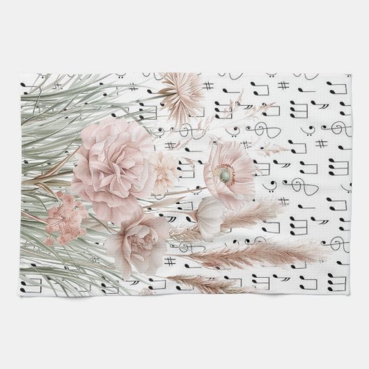 Vintage Noten mit rosa Wildblumen Geschirrtuch (Horizontal)